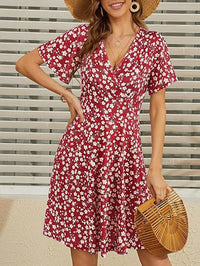 Ebba | Women's Short Sleeve Floral Summer Dress in Weinfarb