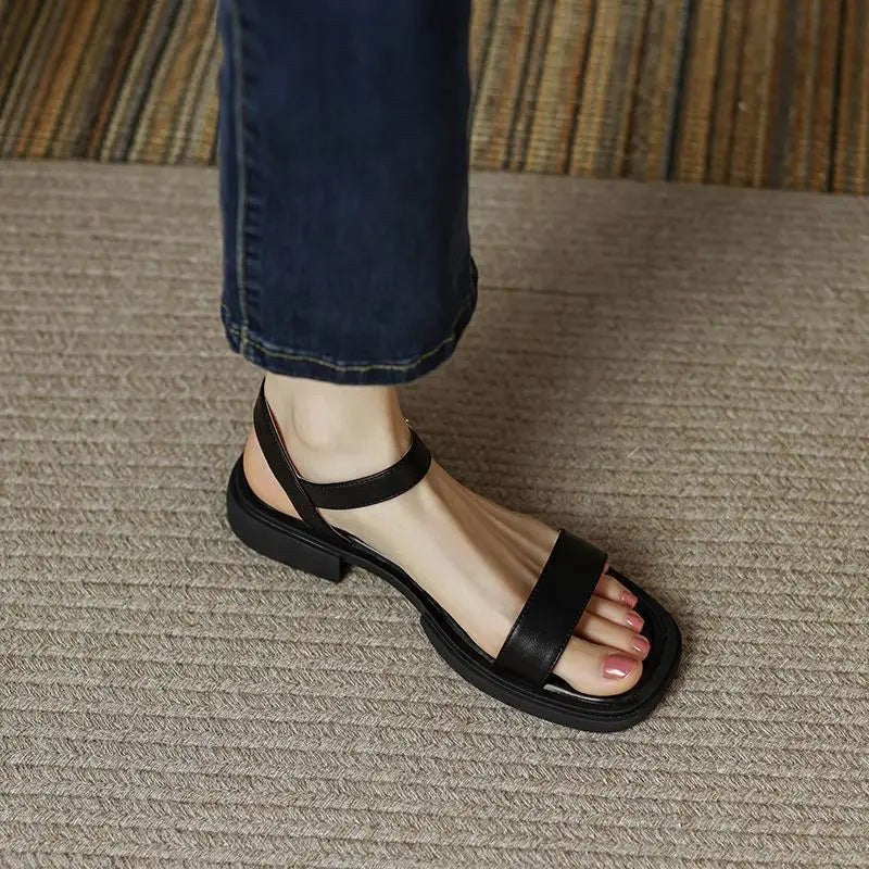 Ebba | Women's Flat Open Toe Strap Sandals in Black