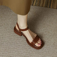 Ebba | Women's Flat Open Toe Strap Sandals in Brown