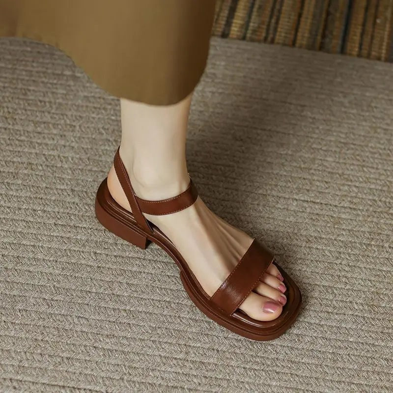 Ebba | Women's Flat Open Toe Strap Sandals in Brown
