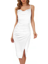 Ebba | Women's Ruched Satin Elegant Wrap Dress in White