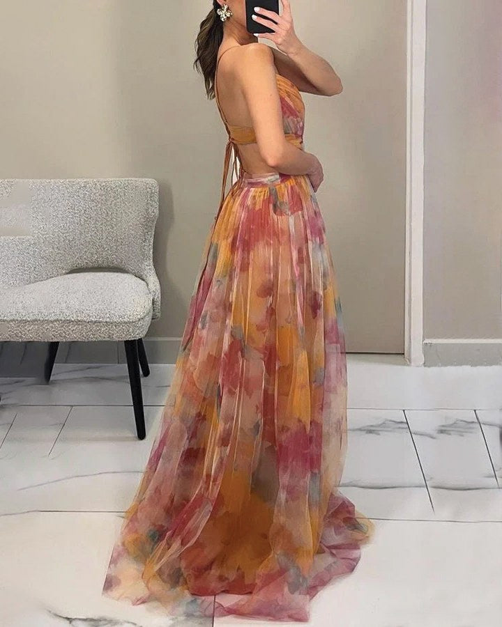 Ebbaline | Women's Floral Pleated Wedding Guest Maxi Dress