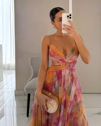 Ebbaline | Women's Floral Pleated Wedding Guest Maxi Dress