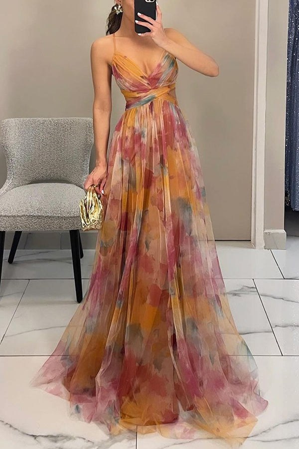 Ebbaline | Women's Floral Pleated Wedding Guest Maxi Dress