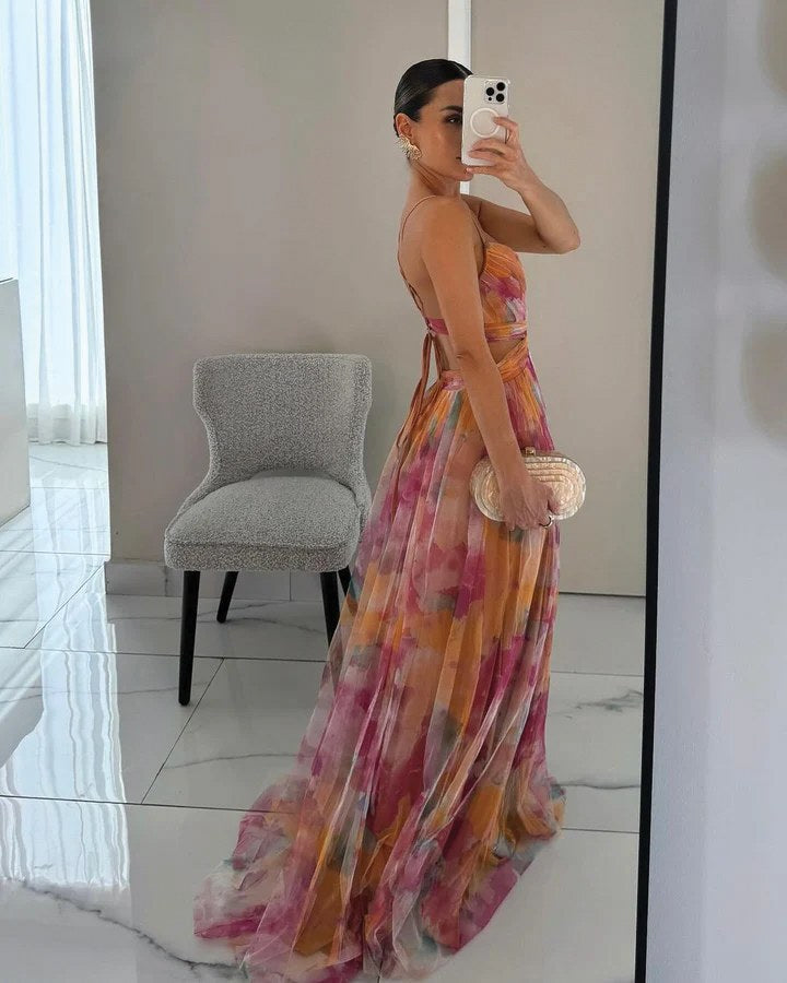 Ebbaline | Women's Floral Pleated Wedding Guest Maxi Dress