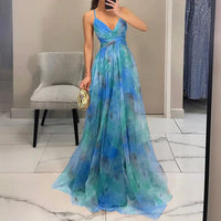 Ebbaline | Women's Floral Pleated Wedding Guest Maxi Dress in Blue