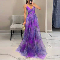 Ebbaline | Women's Floral Pleated Wedding Guest Maxi Dress in Purple
