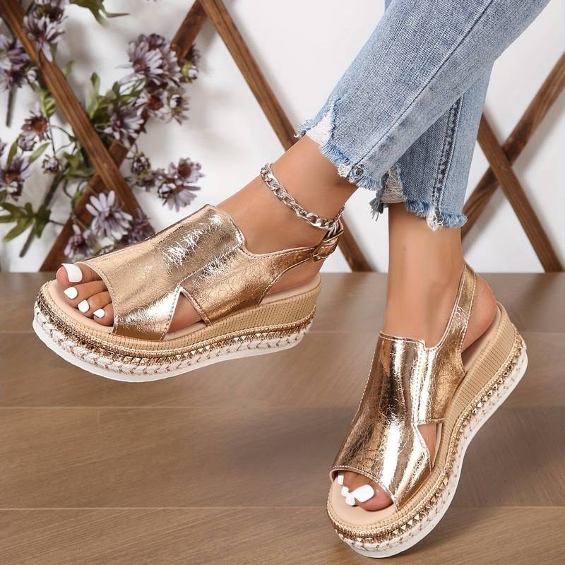 Edda | Women's Metallic Platform Slingback Design Sandals