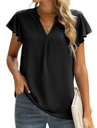Edda | Women's Ruffle Detail Short Sleeve Fashionable Blouse in Black