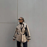 Edda | Women's Waist Belt Belted Elegant Blazer in Dark Khaki