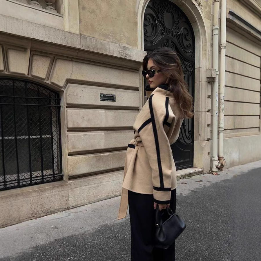 Edda | Women's Waist Belt Belted Elegant Blazer in Dark Khaki