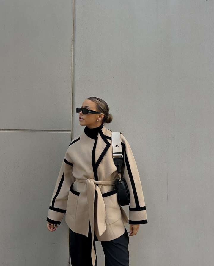 Edda | Women's Waist Belt Belted Elegant Blazer in Dark Khaki