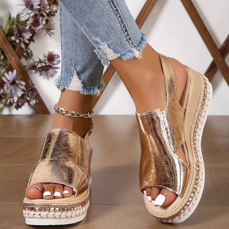 Edda | Women's Metallic Platform Slingback Design Sandals in Gold
