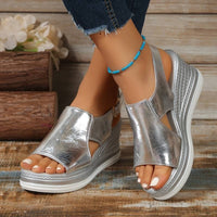 Edda | Women's Metallic Platform Slingback Design Sandals in Silver