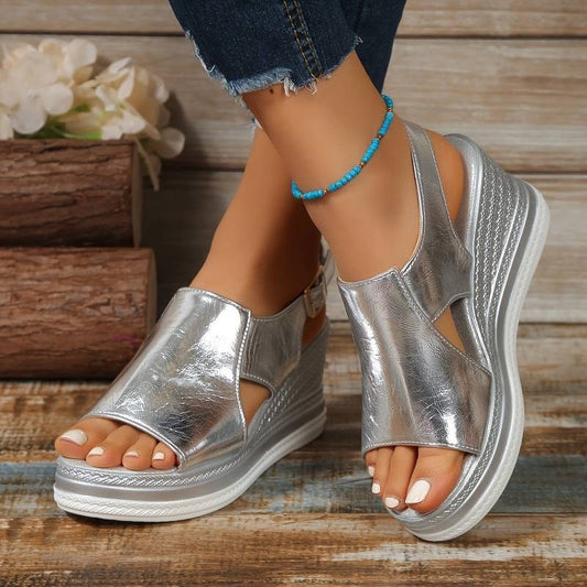 Edda | Women's Metallic Platform Slingback Design Sandals in Silver