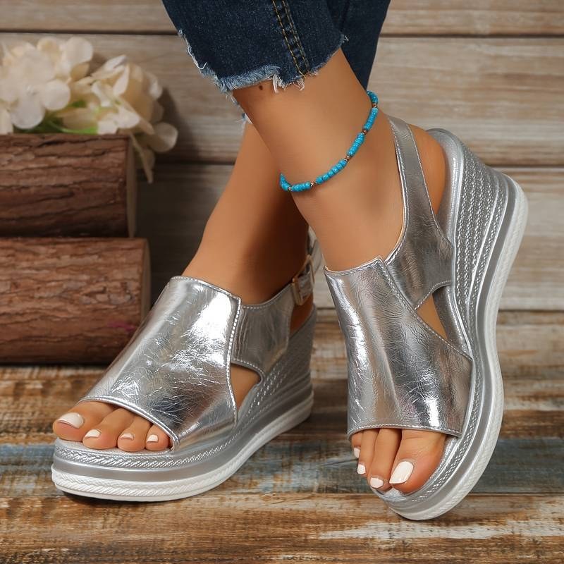 Edda | Women's Metallic Platform Slingback Design Sandals in Silver