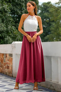 Edeva | Women's Halter Wedding Guest Maxi Dress in Burgundy