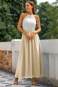 Edeva | Women's Halter Wedding Guest Maxi Dress in Champagne