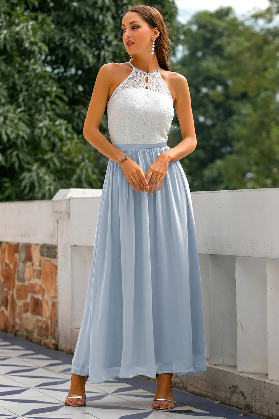 Edeva | Women's Halter Wedding Guest Maxi Dress in Light Blue
