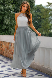 Edeva | Women's Halter Wedding Guest Maxi Dress in Light Gray