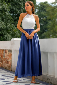 Edeva | Women's Halter Wedding Guest Maxi Dress in Navy Blue