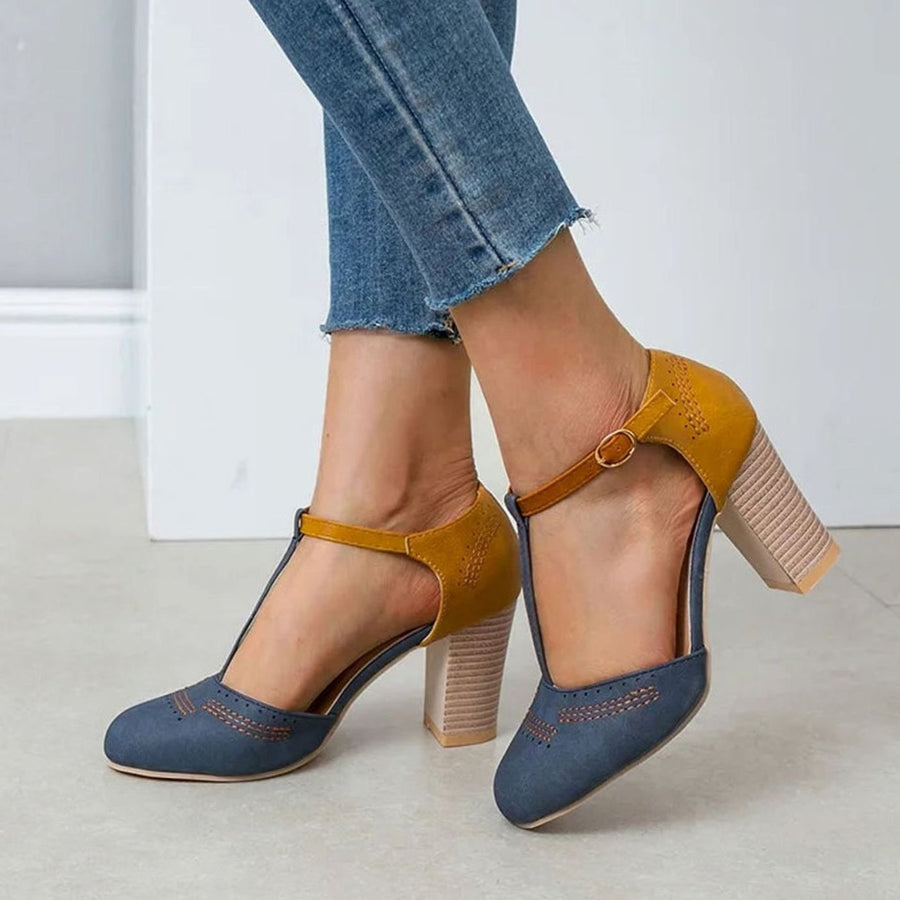 Edith | Women's T-Strap Block Heeled Shoes