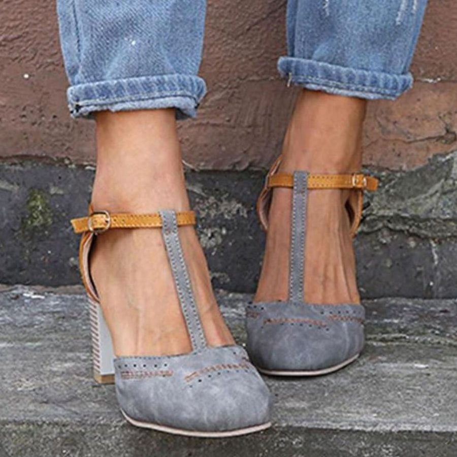 Edith | Women's T-Strap Block Heeled Shoes