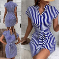 Edith | Women's Waist Belt Striped Short Sleeve Belted Wrap Dress