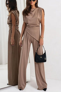 Edith | Women's Asymmetric Wide Leg Elegant Jumpsuit in Khaki