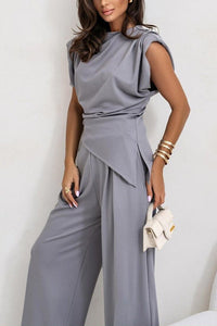 Edith | Women's Asymmetric Wide Leg Elegant Jumpsuit in Light Gray