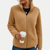 Editha | Women's Textured Surface Pattern Fleece Jacket in Beige