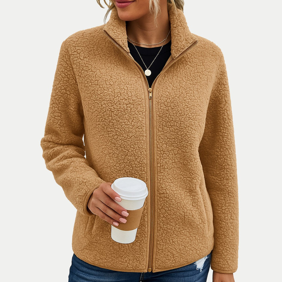 Editha | Women's Textured Surface Pattern Fleece Jacket in Beige