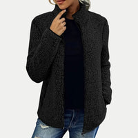 Editha | Women's Textured Surface Pattern Fleece Jacket in Black