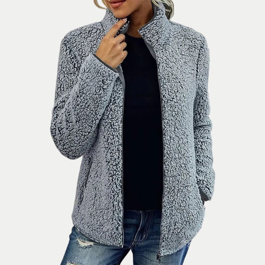 Editha | Women's Textured Surface Pattern Fleece Jacket in Gray