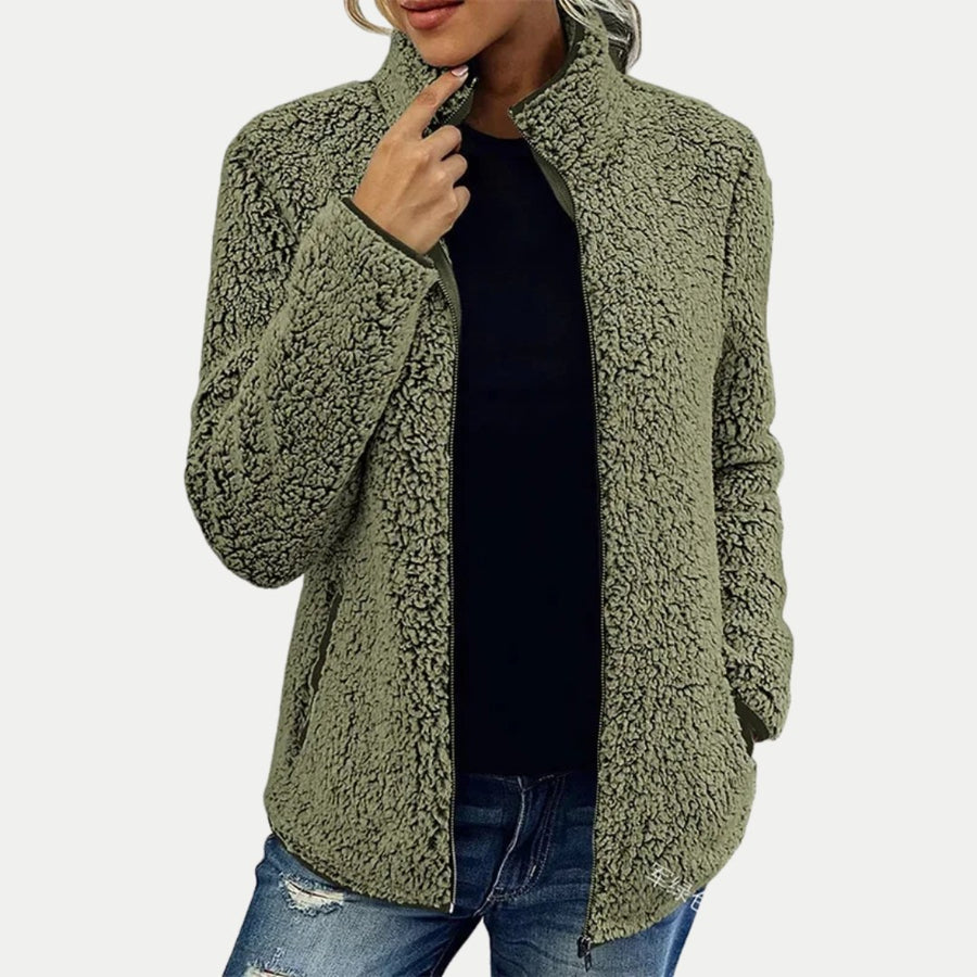Editha | Women's Textured Surface Pattern Fleece Jacket in Green