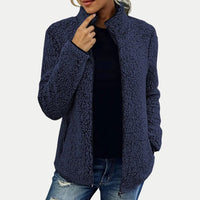 Editha | Women's Textured Surface Pattern Fleece Jacket in Navy Blue