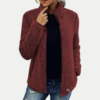 Editha | Women's Textured Surface Pattern Fleece Jacket in Red