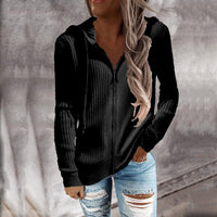 Edurne | Women's Textured Pockets Hooded Jacket in Black