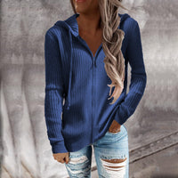 Edurne | Women's Textured Pockets Hooded Jacket in Blue