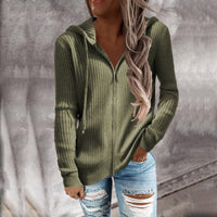 Edurne | Women's Textured Pockets Hooded Jacket in Olive Green