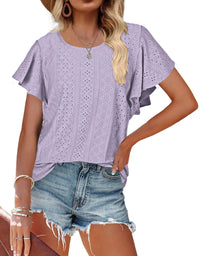 Edwina | Women's Ruffle Detail Short Sleeve Blouse in Purple