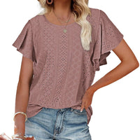 Edwina | Women's Ruffle Detail Short Sleeve Blouse in Rot Brown