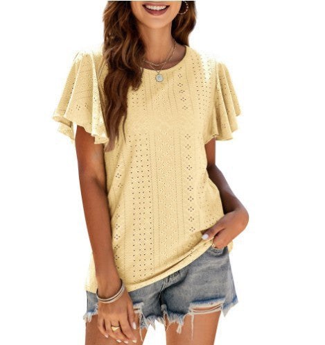 Edwina | Women's Ruffle Detail Short Sleeve Blouse in Yellow