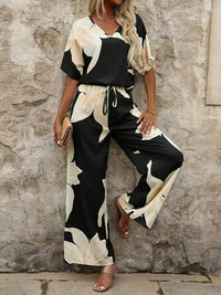 Edwina | Women's Wide Leg Floral Elegant Jumpsuit in Black