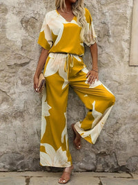 Edwina | Women's Wide Leg Floral Elegant Jumpsuit in Ochre
