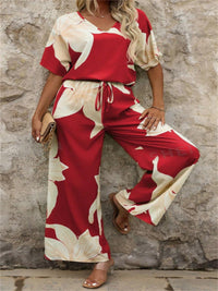 Edwina | Women's Wide Leg Floral Elegant Jumpsuit in Red