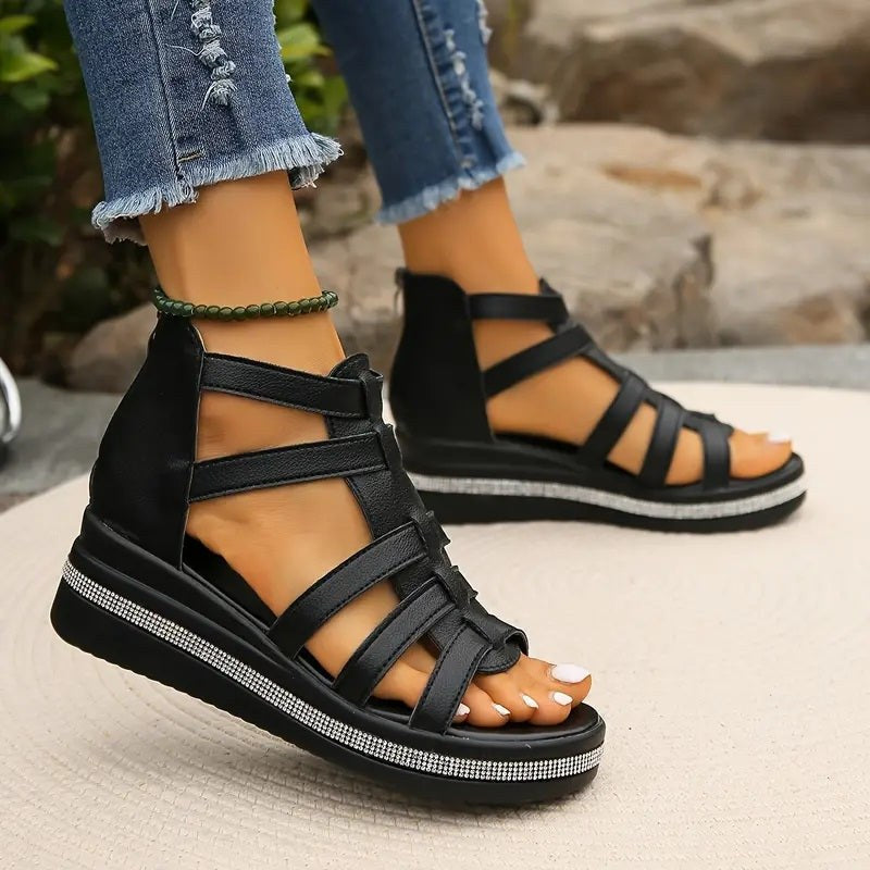 Edwina | Women's Multi-Strap Platform Design Sandals in Black