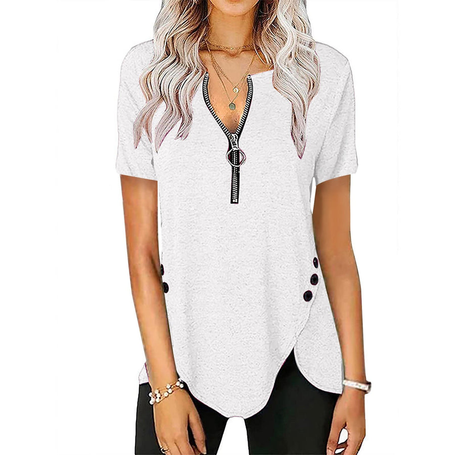Effie | Women's Zip Asymmetric Short Sleeve Shirt