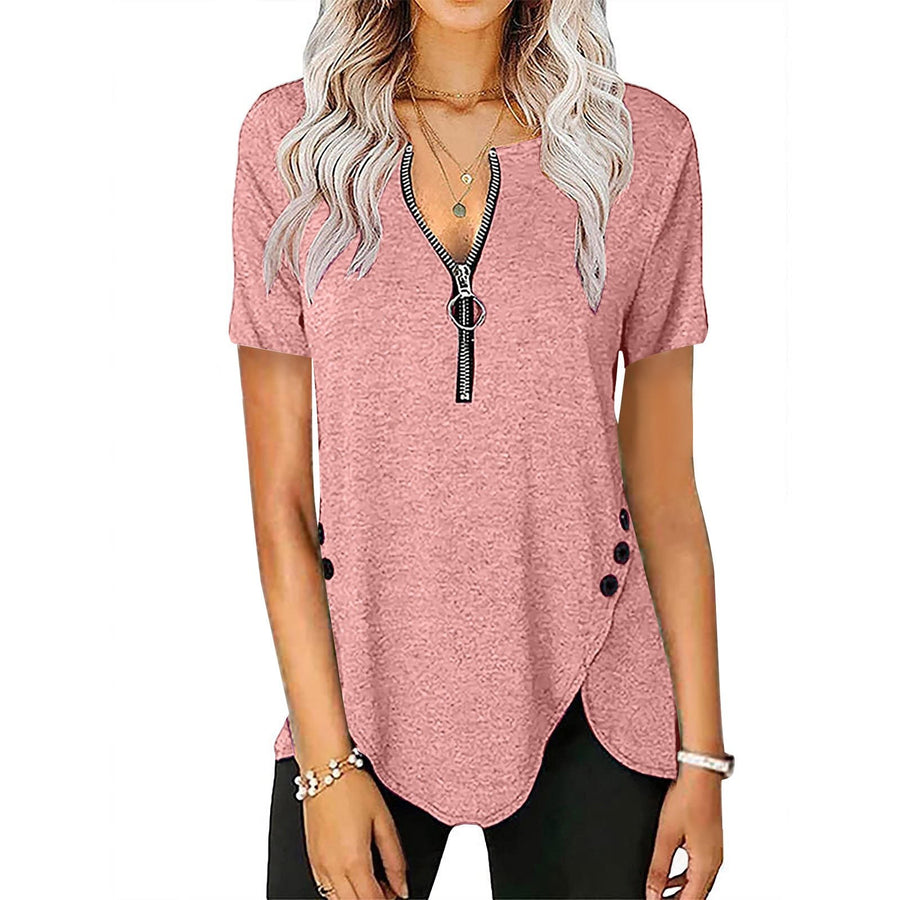 Effie | Women's Zip Asymmetric Short Sleeve Shirt