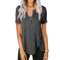 Effie | Women's Zip Asymmetric Short Sleeve Shirt in Gray